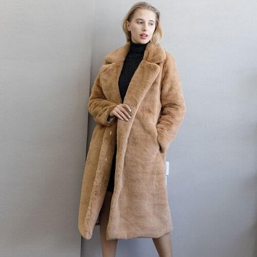 2020 Fashion Faux Fur Coat Autumn Winter Women Casual Warm Slim Long Faux Mink Fur Pocket Winter Coat Women Fur Jacket