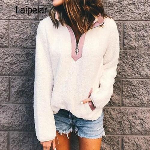 Casual Oversized Fluffy Hoodie Women Christmas Zip Up Faux Fur Winter Fleece Sweatshirt Hoody Ladies Pullover