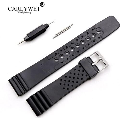 CARLYWET 20mm Black Replacement Silicone Rubber Straight End Wrist watch Band Strap Belt For Rolex Omega Panerai Tag Watch