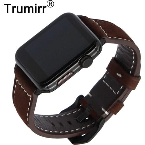 Vintage Genuine Leather Watchband for iWatch Apple Watch 38mm 40mm 42mm 44mm Series 5 4 3 2 1 Band Stainless Steel Buckle Strap