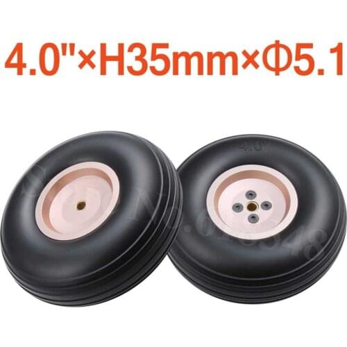 2pcs 4.0"/ 102mm Landing Gear Quality Rubber Wheel Tire Alloy Hub Core Thickness:35mm Axle hole: 5.1mm For RC Plane Replacement