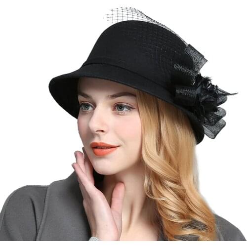 Fashion Imitation Wool Fedora Hat Ladies Autumn Woolen Bowler hat Vintage Hats For Women Winter royal princess Cap