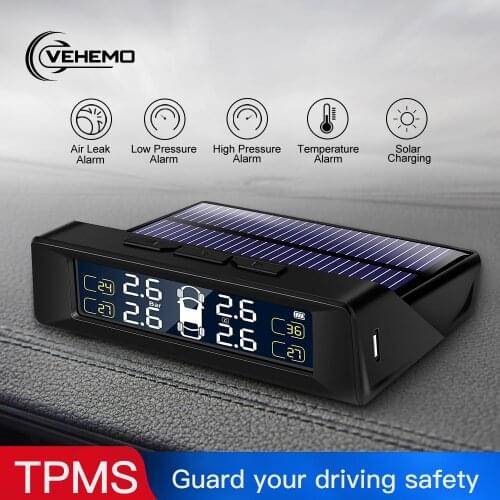 New Tire Pressure Alarm Number Display TPMS Tire Pressure Monitoring System Car Solar Power 4PCS Sensor LCD Color Screen TPMS