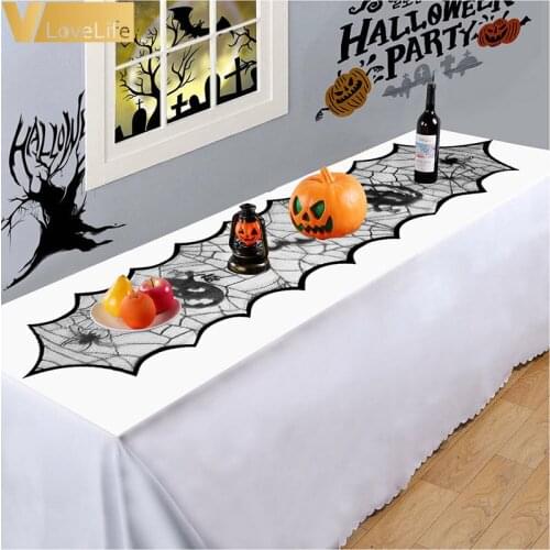 Halloween table runner Lace Tablecloth Mat Black Pumpkin bat spider Table Covers Party Fireplace Mantel Halloween Party Supplies