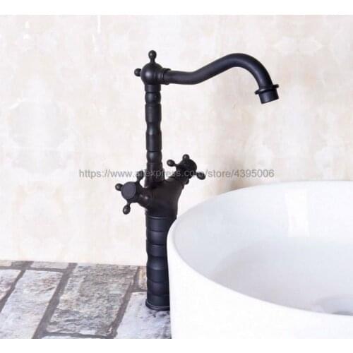 Bathroom Basin Faucet Oil Rubbed bronze finish Brass Sink Faucet Double Handle Vessel Sink Water Tap Mixer Bnf146