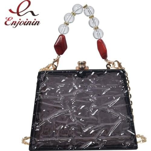 Acrylic Transparent Party Clutch Evening Bag for Women Fashion Purses and Handbags Shoulder Crossbody Chain Bag Beaded handle