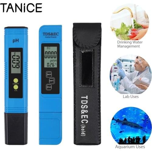 TANiCE Portable LCD Digital Display PH Meter TDS EC Tester Pen Water Purity PPM Filter Hydroponic For Drinking Water Test Tool