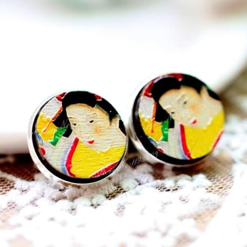 Unique 3D Embossed 16mm Round Coloured Drawing pattern Laser Cut wood Cabochon DIY for Rings, Earring,Brooch,Necklace