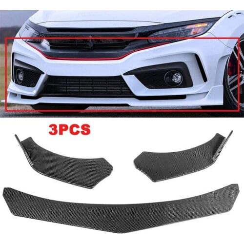 Universal 3Pcs Car Front Bumper Lip Body Kit Spoiler Trim Protection Spoiler For Honda Civic BMW Carbon Fiber Glossy Black