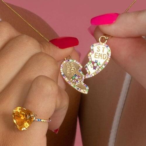 Gorgeous Trendy Women Lady Gift Jewelry Gold Filled Multi Color CZ Combination Heart Necklace 2021 Summer Style Charm Pendant