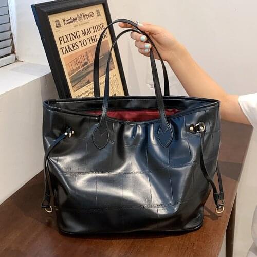 Stone Pattern High Capacity Designer PU Leather Totes for Women 2021 Fashion Shopper Shopping Shoulder Handbags and Purses