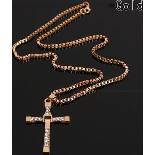 High Quality Fast Furious Celebrity Item Crystal Jesus Cross Pendant Necklace for Men Gift Jewelry Gold/Silver Tone Necklace