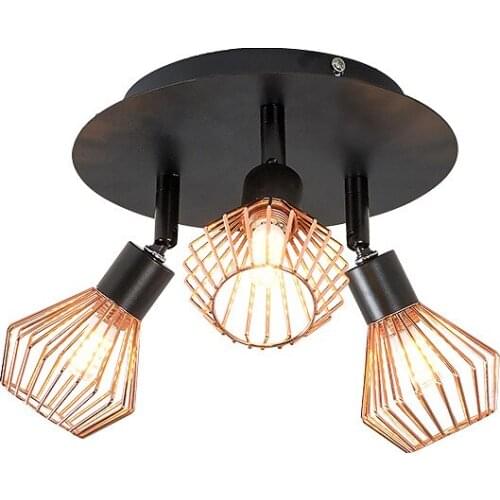 LukLoy Iron Cage Retro Spotlight 3 Lights Ceiling Lamp Corridor Aisle Decoration Spot Lights Living Room Dinning Room Light