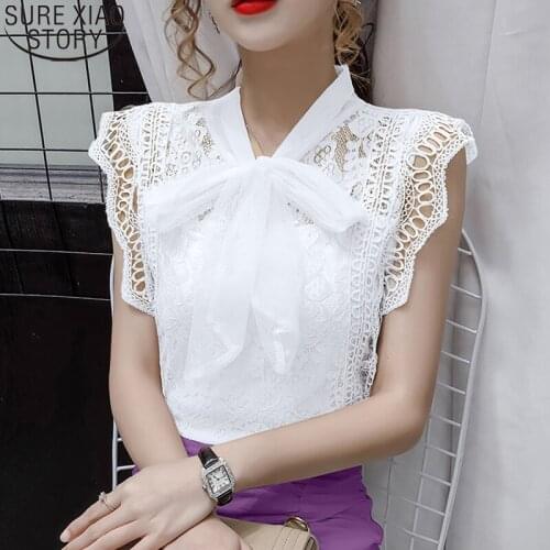 Sexy Hollow Out Blouses Women White Lace Shirts Short Sleeve Summer Korean Fashion Sleeveless 2021 Womens Tops and Blouses 9811