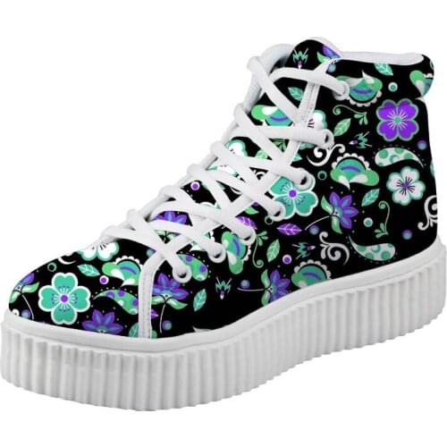 Noisydesigns women Flat Platform Shoes Floral Print High Top Canvas Creepers Female Ankle Boots Height Increasing Flats