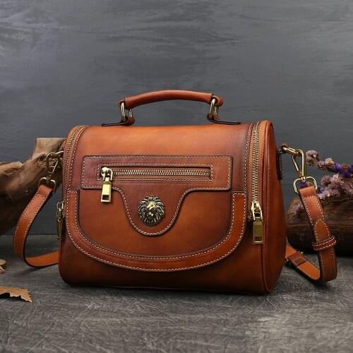 Fashion Leather Head Layer Cowhide Head Tide Large Capacity Women Handbag Retro Printing Genuine Leather Shoulder Bag