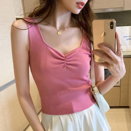 Women Tanks Tops Summer Candy Color Knitted Vest Sleeveless Small Slip Top Camis Crop Top For Women