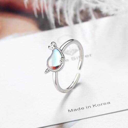 Moonstone Unicorn Opening Rings For Women 925 Sterling Silver Jewelry Accessories jz563