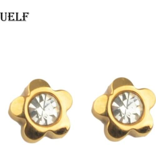 Uelf Cute Romantic Lovely Clear Stone Flower Shape Convenient Simple Stud EarringsStainless Cubic Zirconia For Women Party