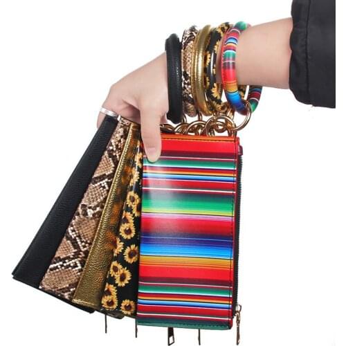 Women Leopard Faux Leather Key Chain Wristlet Cash Pocket Card Zip Wallet Clutch Long Coin Purse Card Holders Carteras