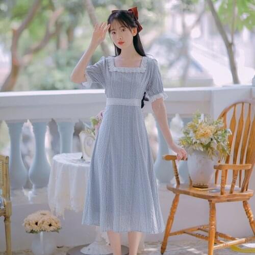 Gentle Temperament Fairy Dress For Women 2021 Summer French Lace Square Neck Elegant Chic Lady Vintage Vestidos