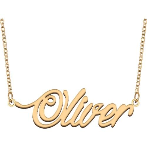 Oliver Name Necklace for Women Stainless Steel Jewelry 18k Gold Plated Nameplate Pendant Femme Mother Girlfriend Gift