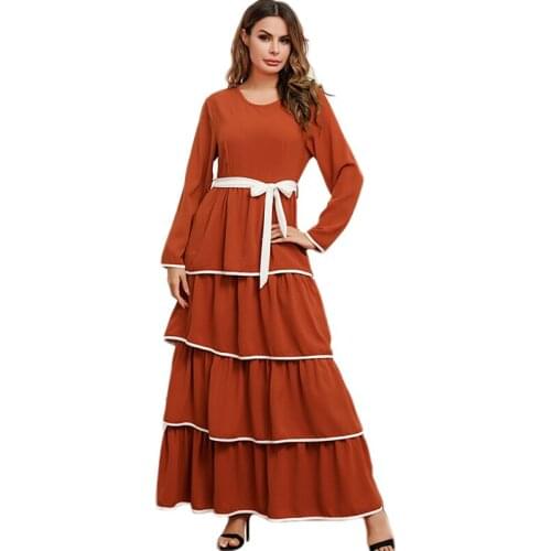 Women Long Sleeve Maxi Dress Fashion Muslim Abaya Layered Ruffle Jilbab Turkish Kaftan Dubai Jilbab Islamic Clothing Abayas Gown