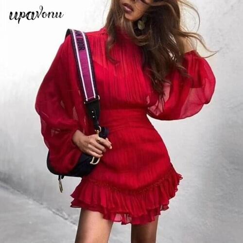 Free Shipping 2021 Fashion Vintage Leopard Print Dress Womens High Waist Lantern Sleeve Summer Dress Club Party Draping Vestido