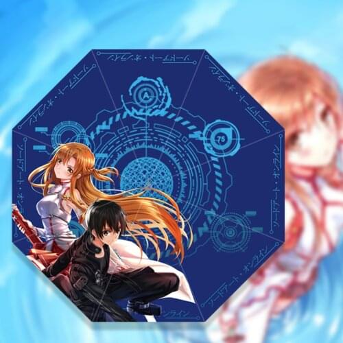 Anime Folding Umbrella Printed of Sword Art Online Parasol SAO Kirito Rain Umbrella Cosplay Props Christmas Gifts for Boys