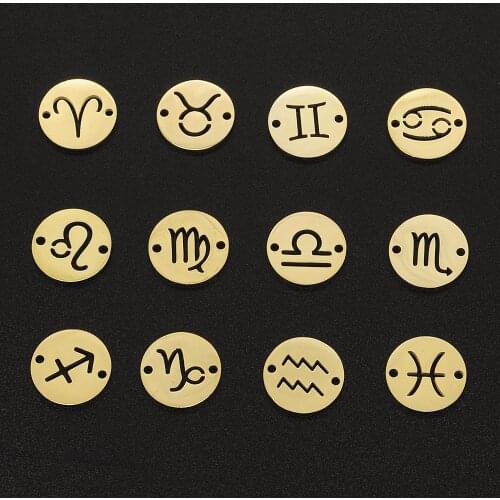 12pcs/set Zodiac Sign Stainless Steel Horoscope DIY Jewelry Charms Connector Wholesale Factory Price Top Quality Never Fade