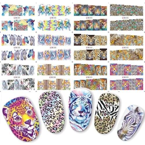 12PCS Leopard Lion Nail Sticker Animal Designs Water Transfer Nail Art Stickers Nails Decal Tips Decorations Slider BN085-096