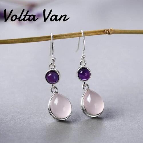 Volta Van 925 Sterling Silver Drop Earrings Pendientes Plata 2021 New Elegant Water Drop Natural Crystal Concise Trendy Earrings