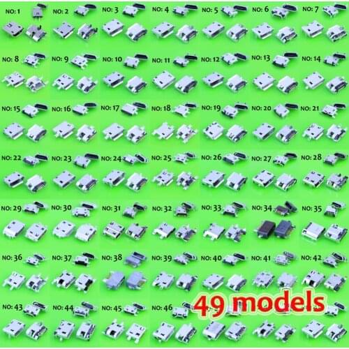 49models 245pcs/lot mini Micro USB 5P,5-pin Micro USB Jack,5Pins Micro USB Connector Tail Charging port socket plug power