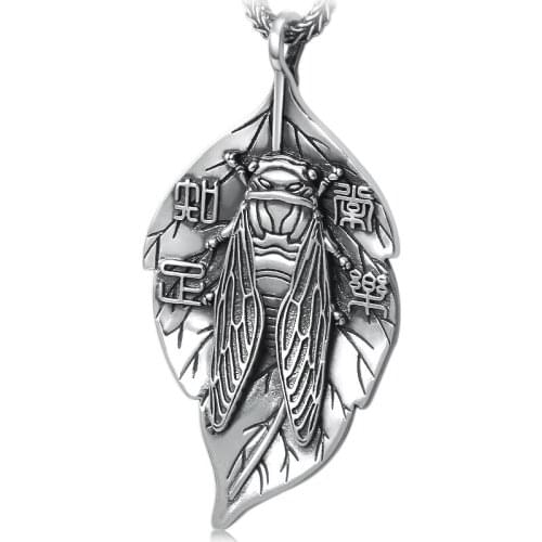 925 Sterling Silver Jewelry Retro Leaf Cicada Pendant 100% S925 Silver men women Sterling silver pendant