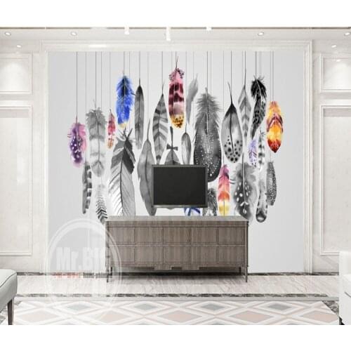 Free Shipping Nordic Modern Fresh Feather Decoration TV Sofa Background Wall Painting 3D Custom Living Room Bedroom Wallpaper