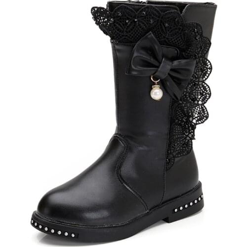 Girls Boots Kids Baby Cotton Shoes Winter Childrens High Boots Warming Leather Shoes With Bow Girls Thicken Snow Boots Fashion
