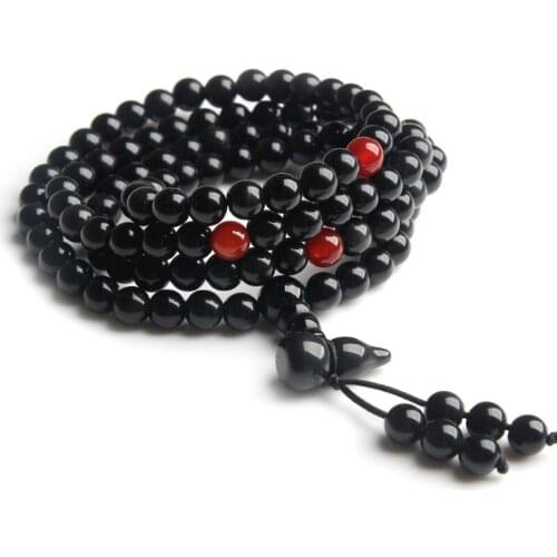 Multi-circle Natural Crystal Men Obsidian Wrap Bracelet Female Korean108 Beads With Gourd Pendant Bracelets Fewelry for Couple