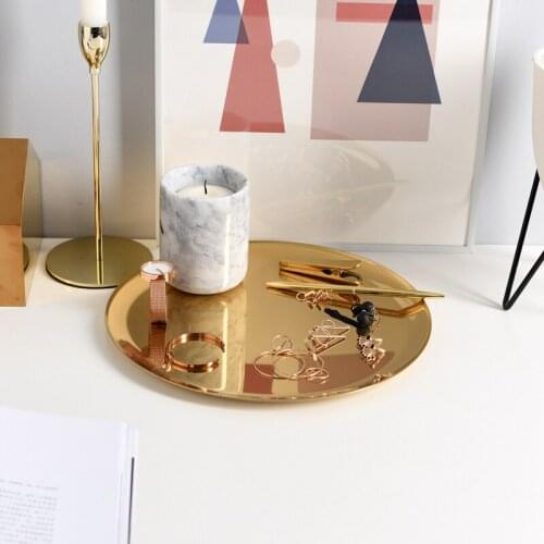 Home&Christmas Decoration Golden Stainless Steel Metal Jewelry Tray Ring Holder Desktop Decoration Storage Tray Gift For Wedding