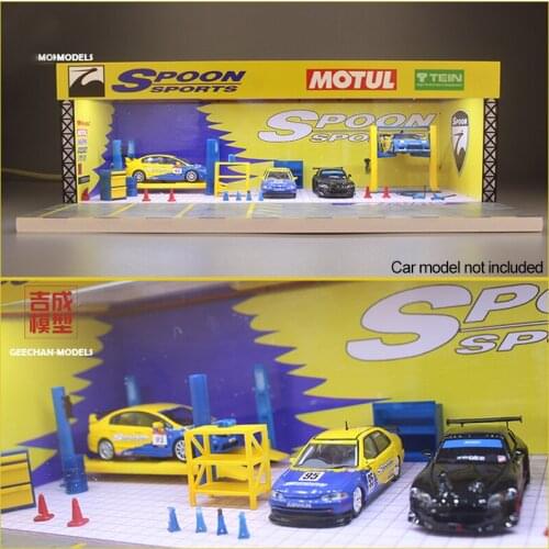 1:64 Car Model Display Simulation Maintenance Scene With Lights Acrylic Dust Cover Assembly Diorama Led Lighting Garage