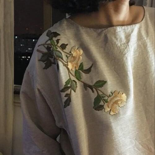 AHYONNIEX Cheap Large Yellow Rose Flower Patch Embroidery Sticker Iron On Patches for Clothes Applique Embroidery