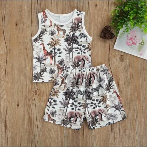 Baby Boys Fashion Boys Clothes Set 2 piece Outfit Set Sleeveless Animal Print Tops Shorts Set Kids Boys Babys Sets