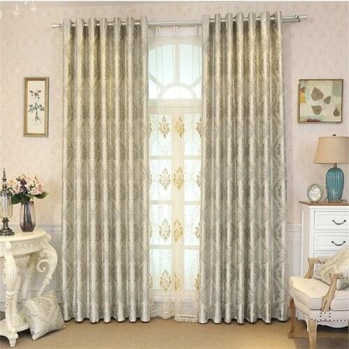European Luxury Jacquard Curtains for Living Room Beige Drapes Window Panel Fabric High Shading Curtain for Bedroom