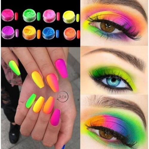 8 Jars Neon Pigment Powder Set Fluorescent Nail Glitter Makeup Eye Powder Manicure for Nails Decoration Nails Dust Paillettes