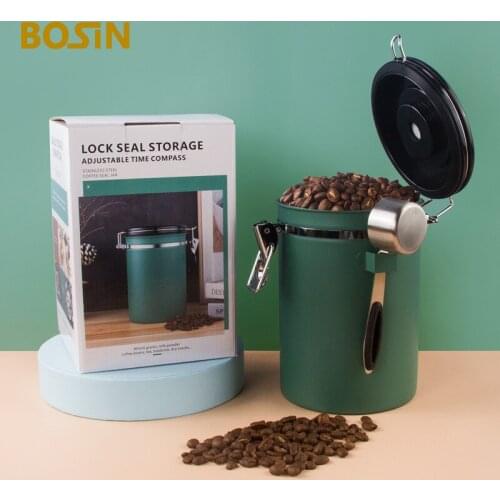 304 Stainless Steel Tank Sealed Coffee Storage Container With Spoon Jar Box Single Valve Coffee Bean Storage Exhaust Canister