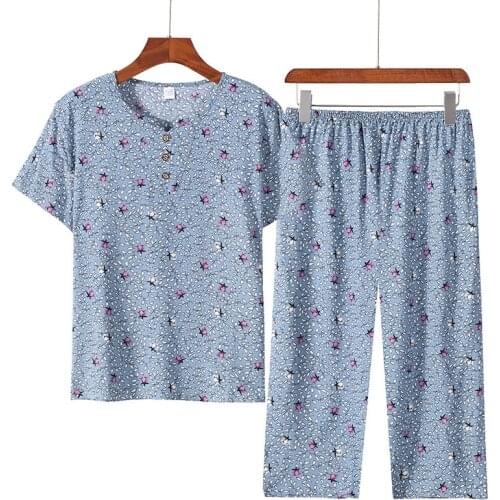 Cotton Silk Loose Soft Comfortable Clothes Short-sleeve Dot Floral Print Women Pajamas Summer Colorful Large Size Nightwear Suit