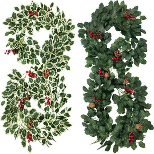 78in Artificial Christmas Rattan Berry Flower DIY Garland Wreath Green Tree Ornament Home Hanging Ornament for Party Xmas Decor