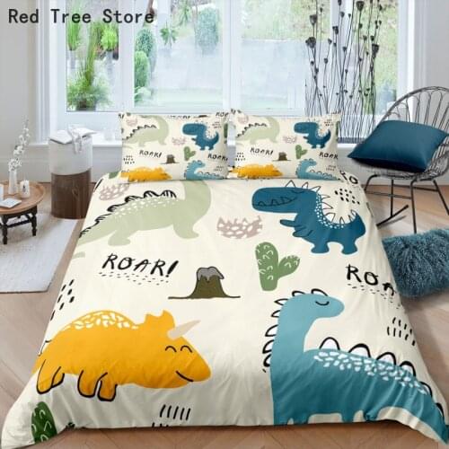 Home Textile Cartoon Dinosaur 3d Print Bedding Set Children Kids Boy Bed Linen Duvet Cover Pillowcase Twin Full Queen King Size