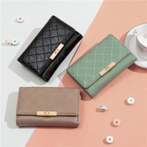 Wallet womens mid-length new fashion simple multi-card position tri-fold lock multi-function wallet wallet