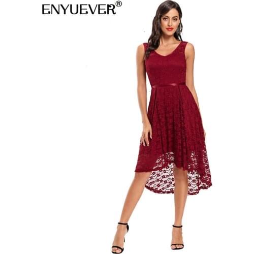 Enyuever Lace Formal Dress Women Summer Clothes Sleeveless Backless Runway Asymmetrical High Low Wedding Party Dress Vestidos