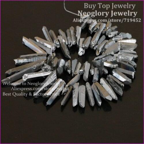 Titanium Silver Quartz Rough Point Drilled Briolettes Stick Beads Silver Rock Cystal Spike Beads Druzy Quartz Pendant Beads